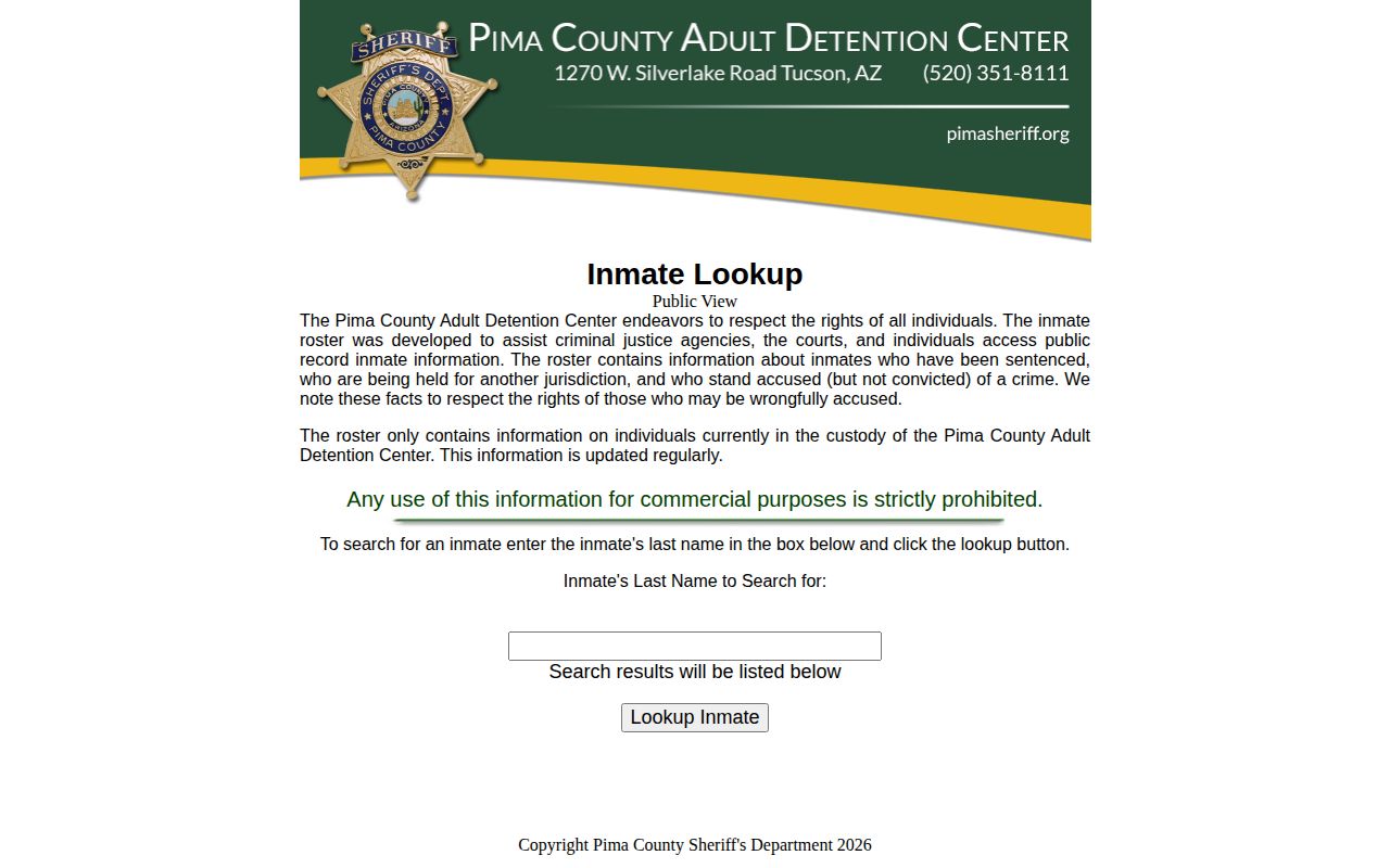 Pima County recent arrest inmate lookup search