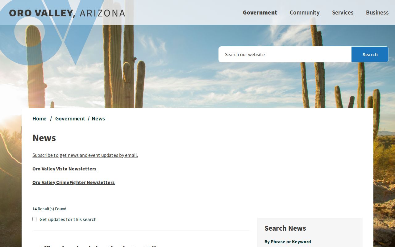 Oro Valley Police media release archive