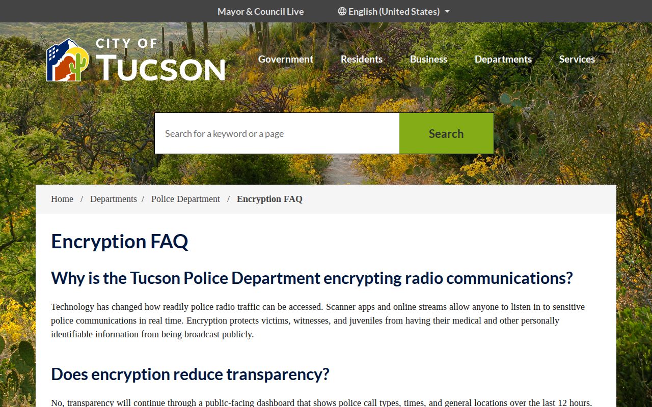Tucson Police public activity dashboard information