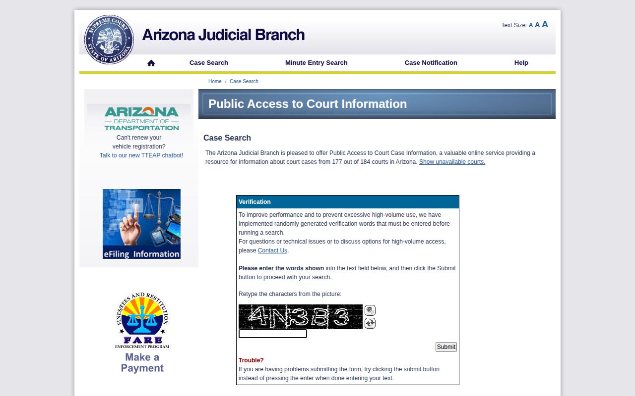 Arizona court search for Pima County arrest outcomes