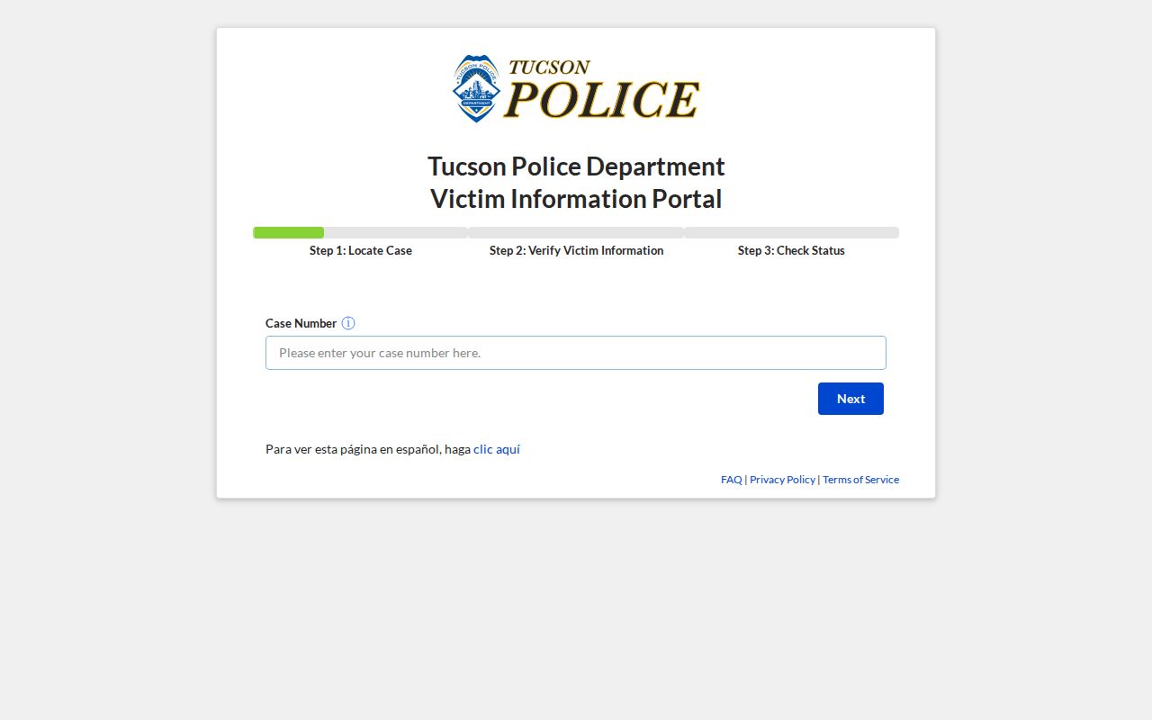 Tucson ENGAGE victim case status portal